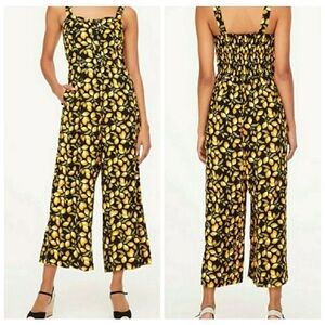 Loft Lemon Print Jumpsuit Vacation Romper Black and Yellow Size SP